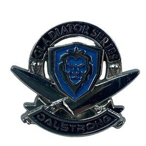 Dalstrong Gladiator Series Company Pin Silver Blue Metal Crossed Knives Lion